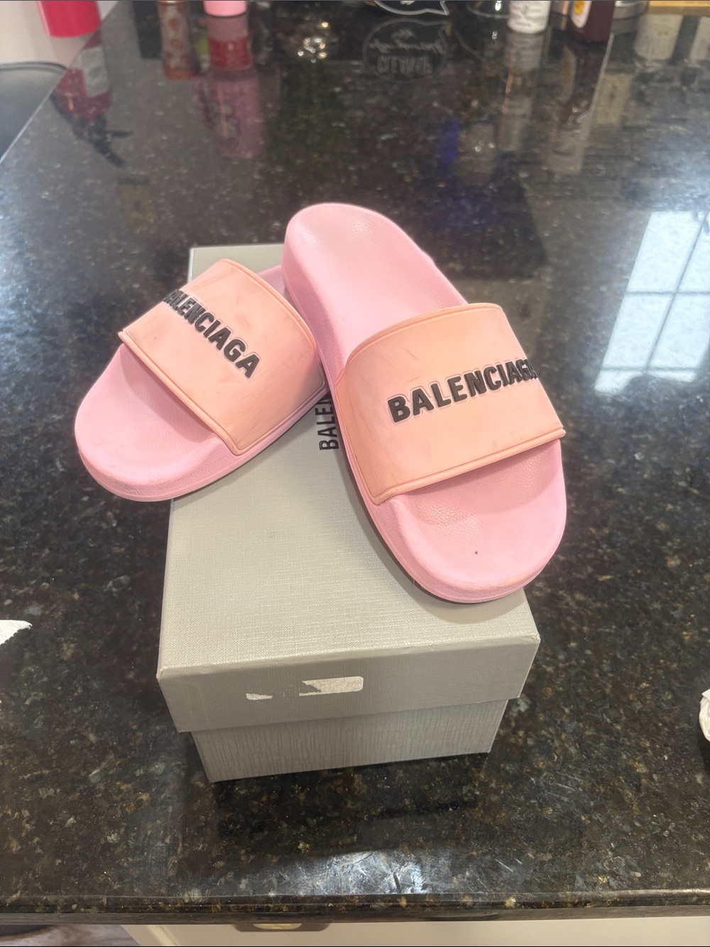 Balenciaga Pink Logo Slide Sandals